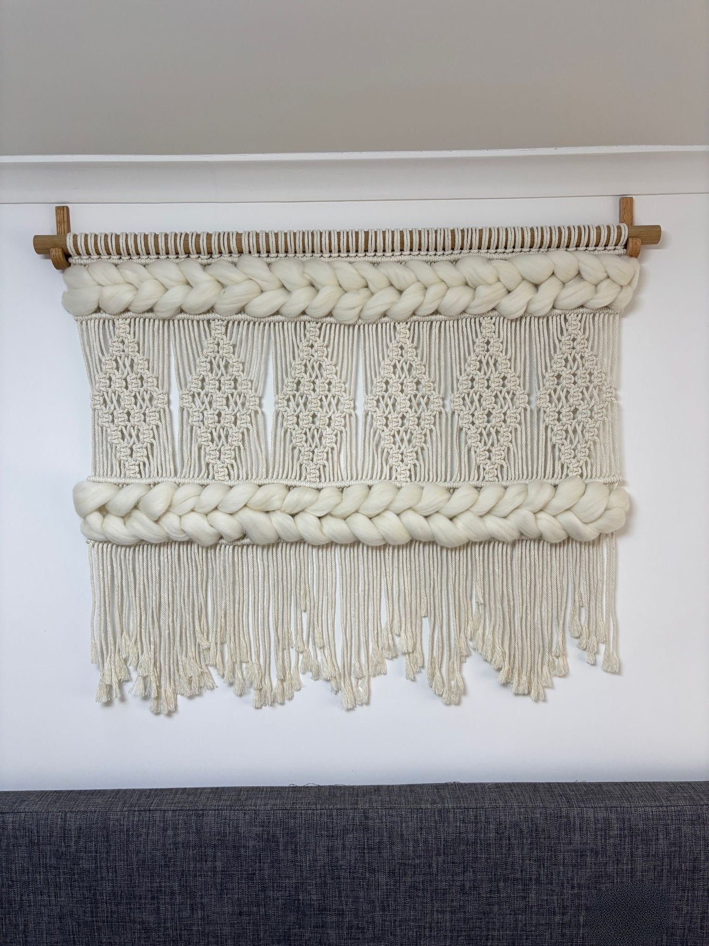 Macrame wall hanging with chunky wool detail
