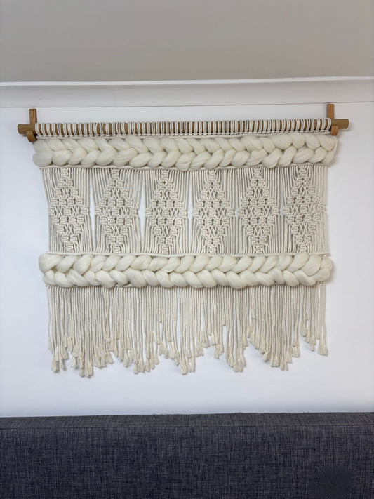 Macrame wall hanging with chunky wool detail