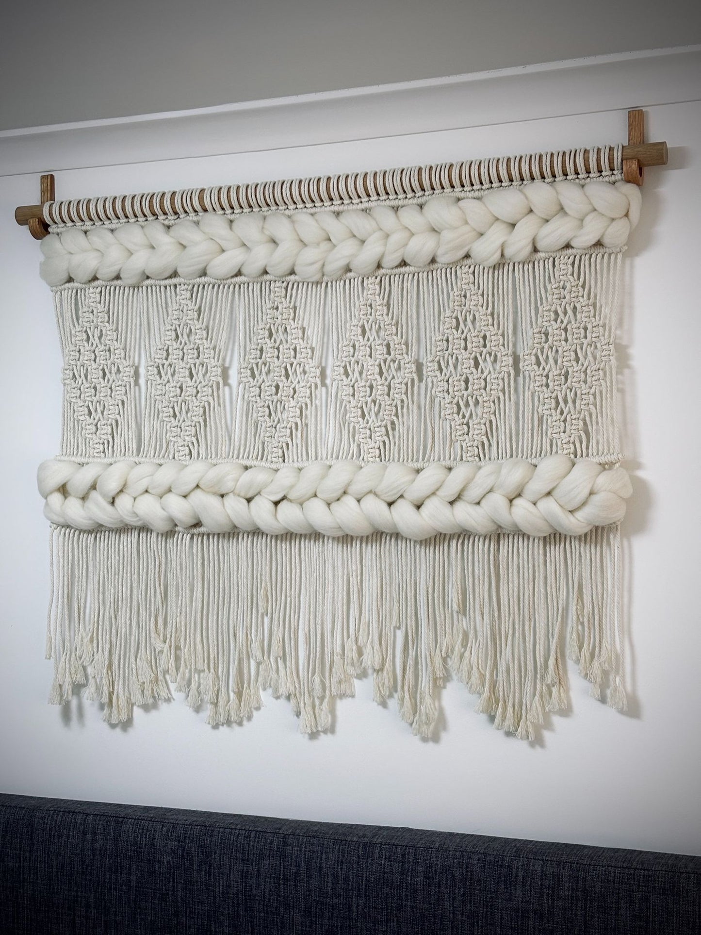 Macrame wall hanging with chunky wool detail