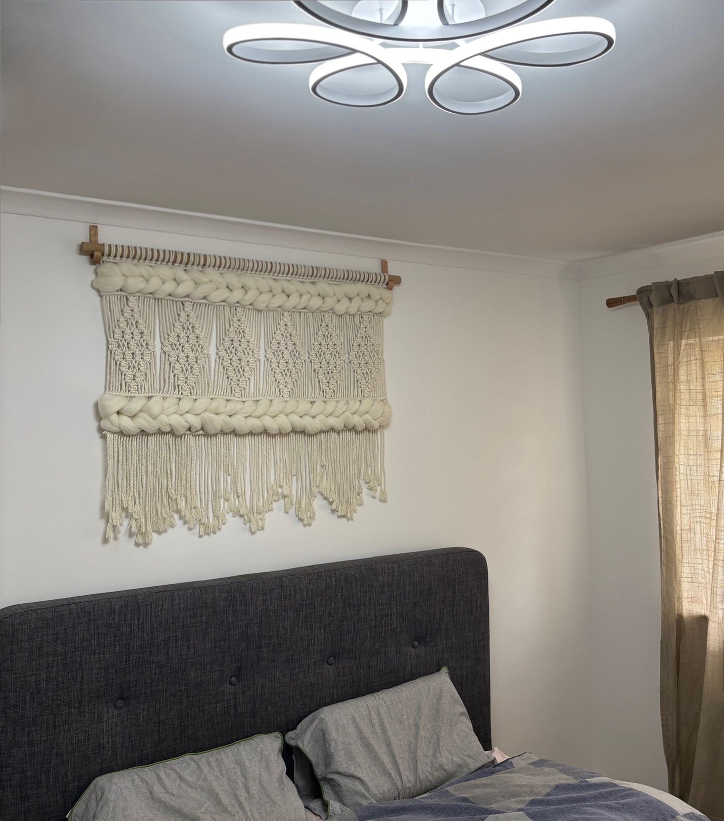 Macrame wall hanging with chunky wool detail