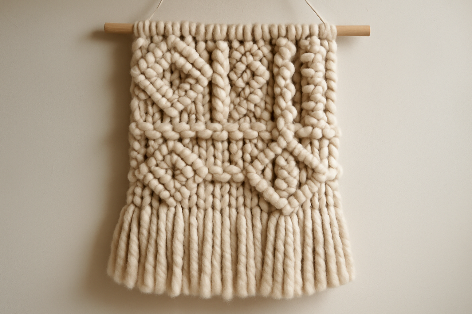 wool chunky yarn knoted like a macrame wall hunging
