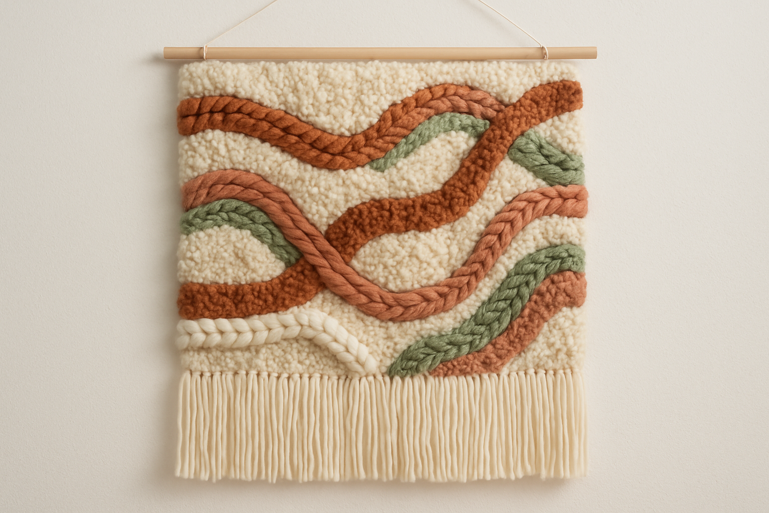 wool wall hanging art on a wall